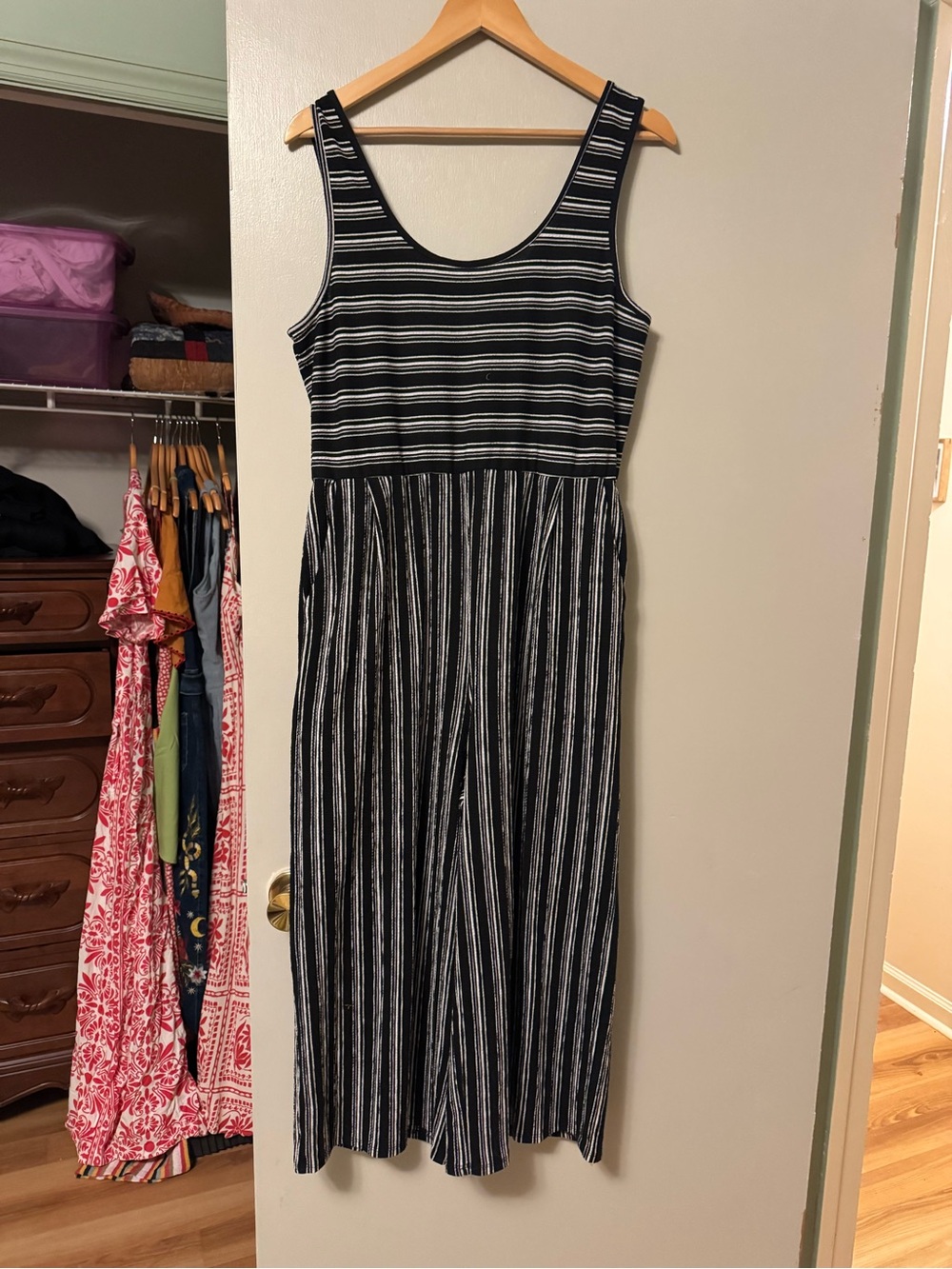 Xhilaration Black & White Striped Sleeveless Wide-Leg Jumpsuit